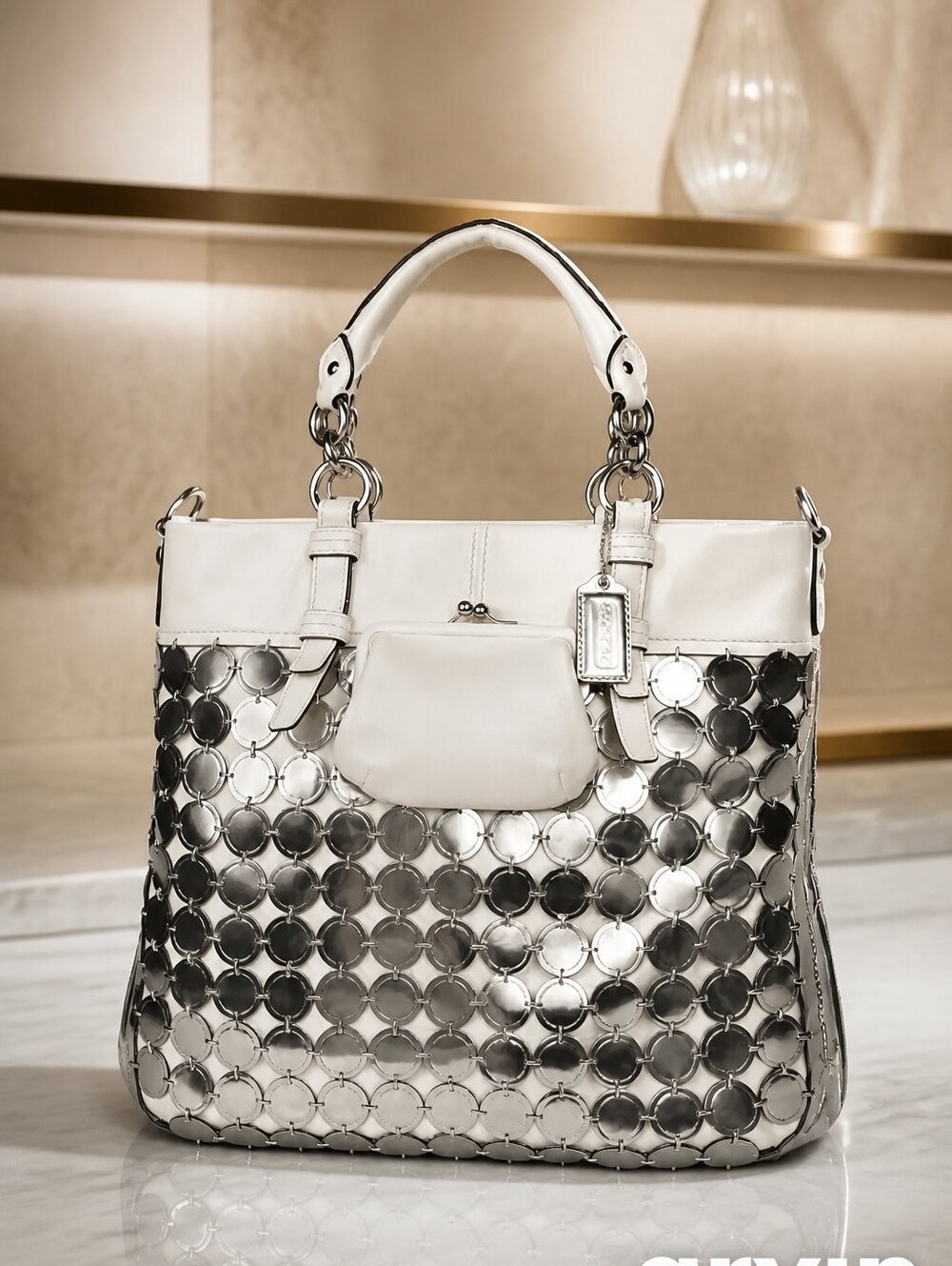 COACH COLLECTOR'S HTF BONNIE CASHIN Y2K VTG MIRROR DISC MEDALLION TOTE